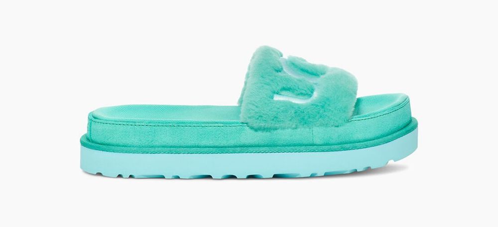 Ugg Slide Womens - Ugg Laton Fur Turquoise - 854DHMXNL